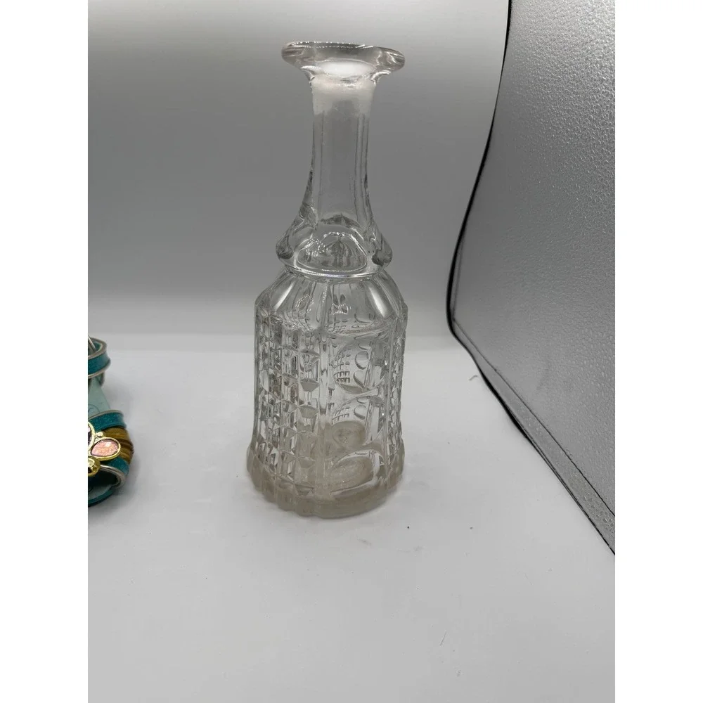 Antique EAPG Boston Sandwich‎ Glass Waffle & Thumbprint Bar Bottle
